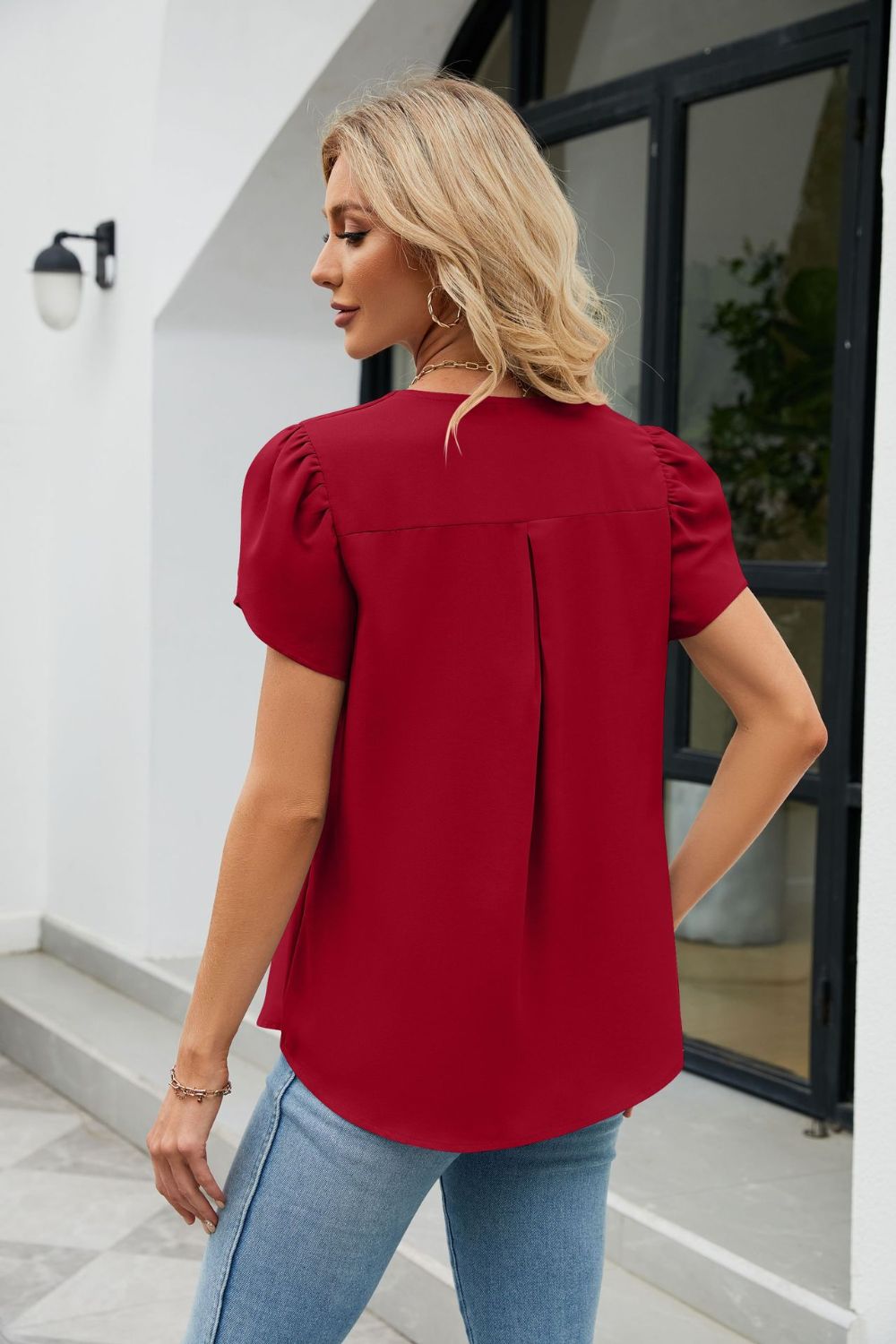 Petal Sleeve V-Neck Top  Shirts & Tops- Doll Fits