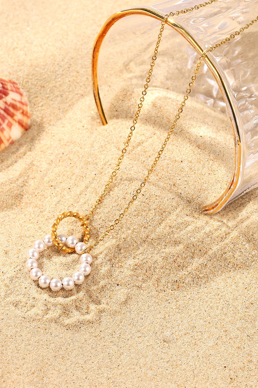 Pearl Hoop Link Pendant Necklace  Necklaces- Doll Fits