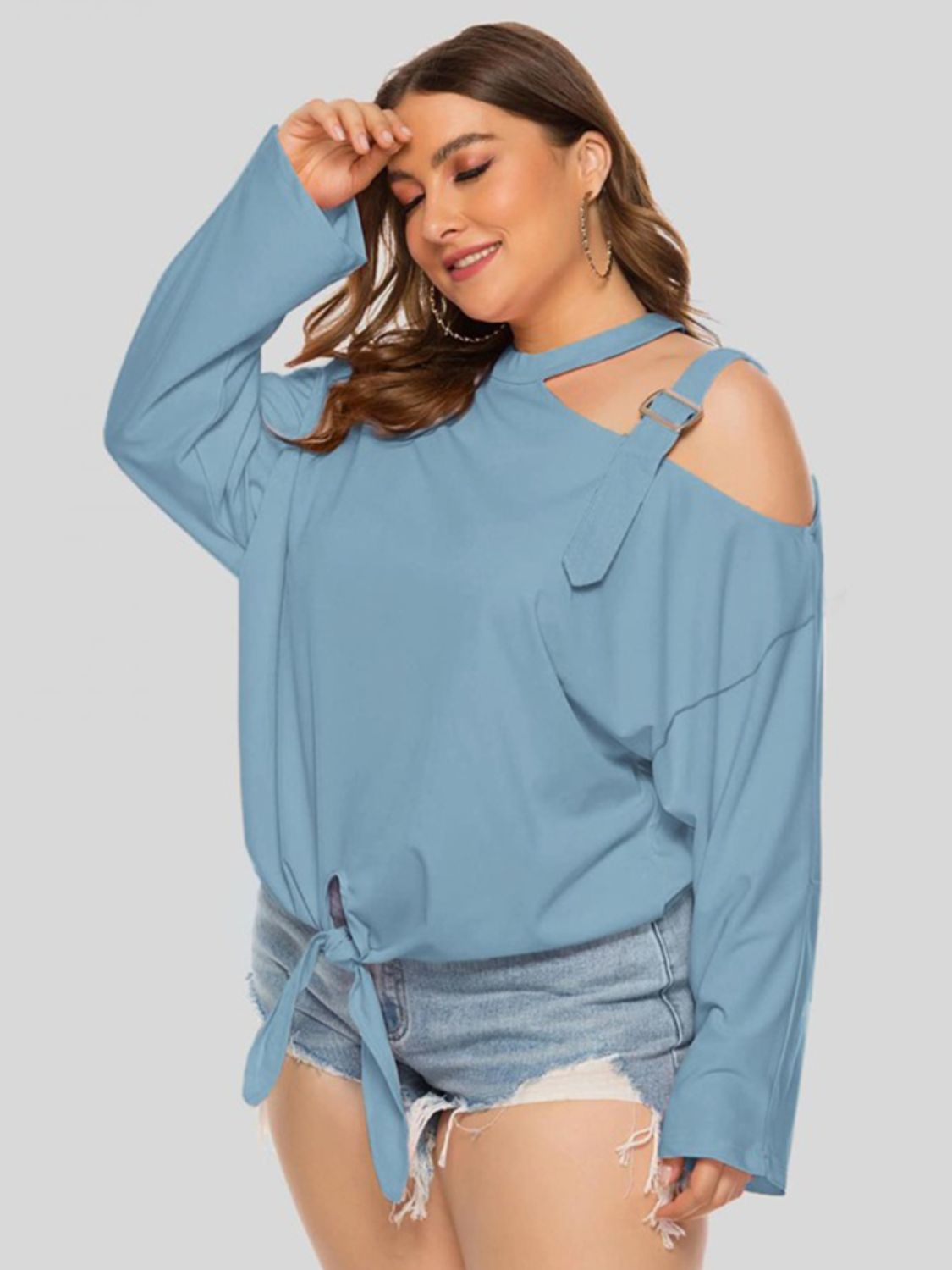Plus Size Cold-Shoulder Tied Top  Shirts & Tops- Doll Fits