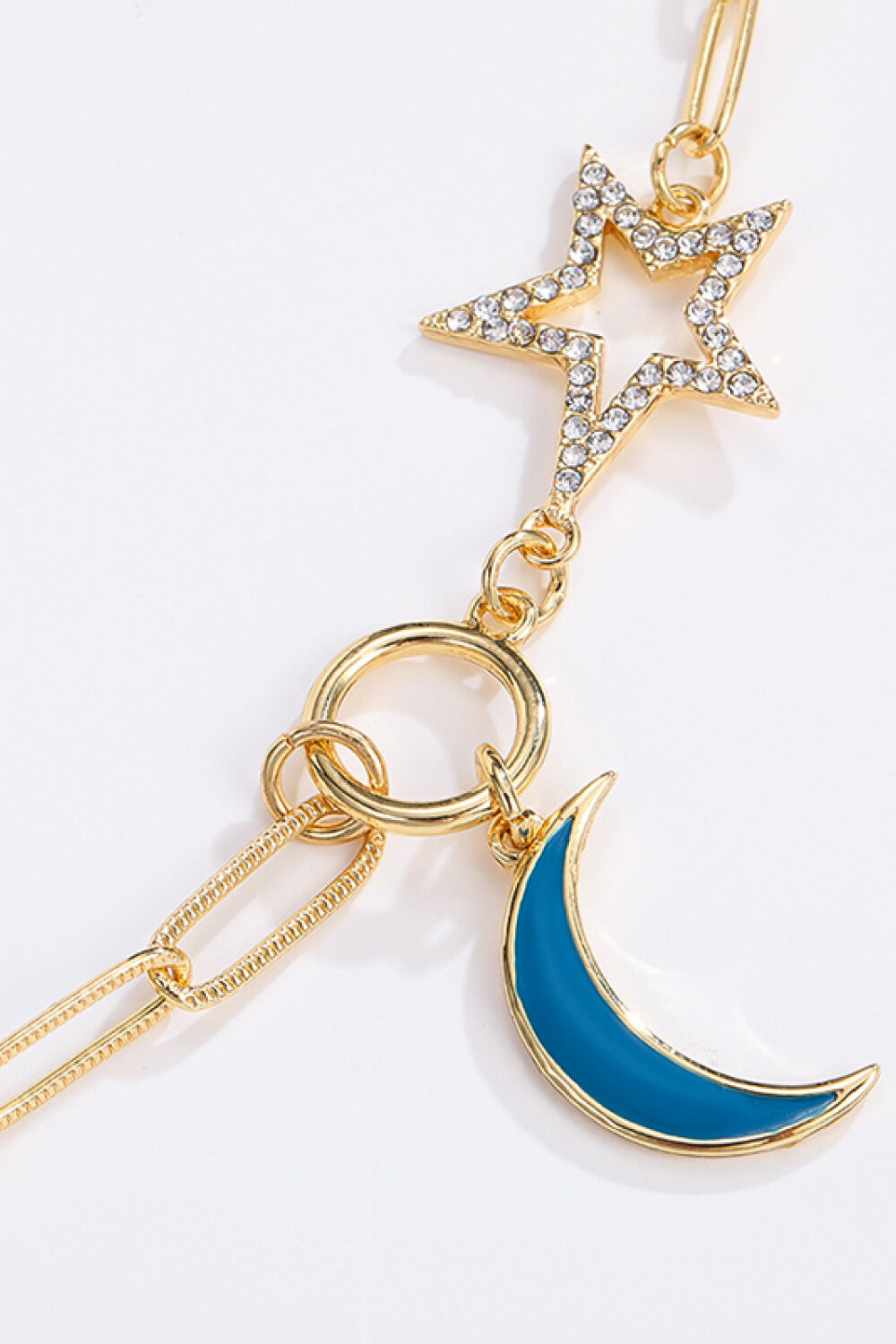 Star and Moon Rhinestone Alloy Necklace  Necklaces- Doll Fits