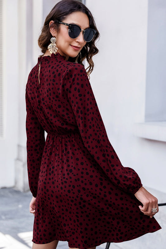 Printed Mock Neck Long Sleeve Midi Dress  Dresses- Doll Fits