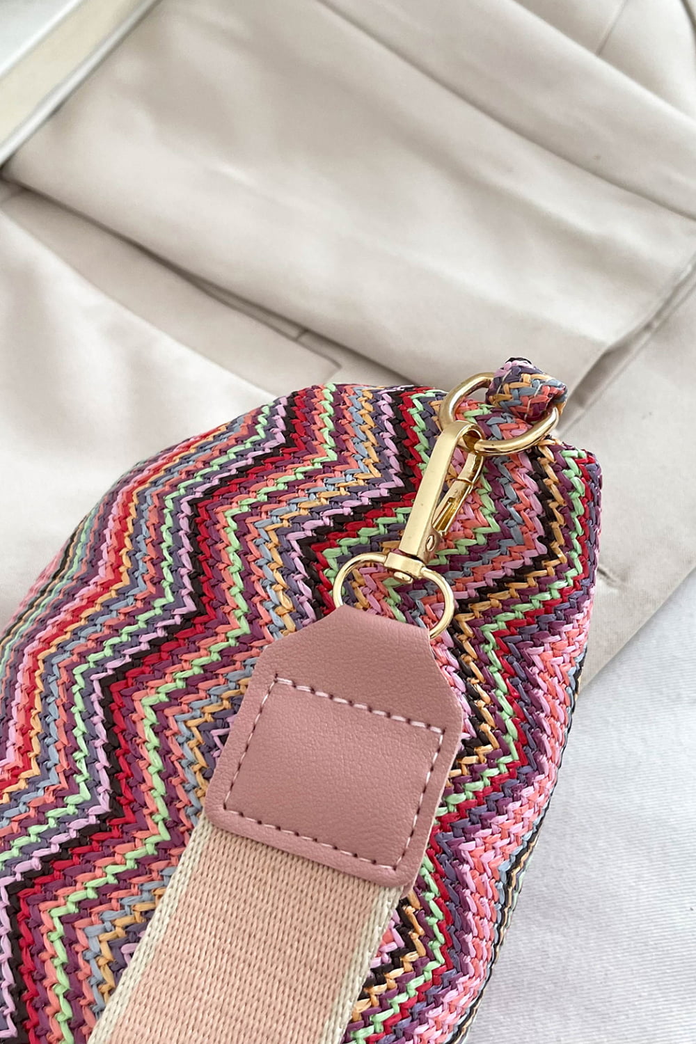 Chevron Straw Sling Bag  Handbags- Doll Fits