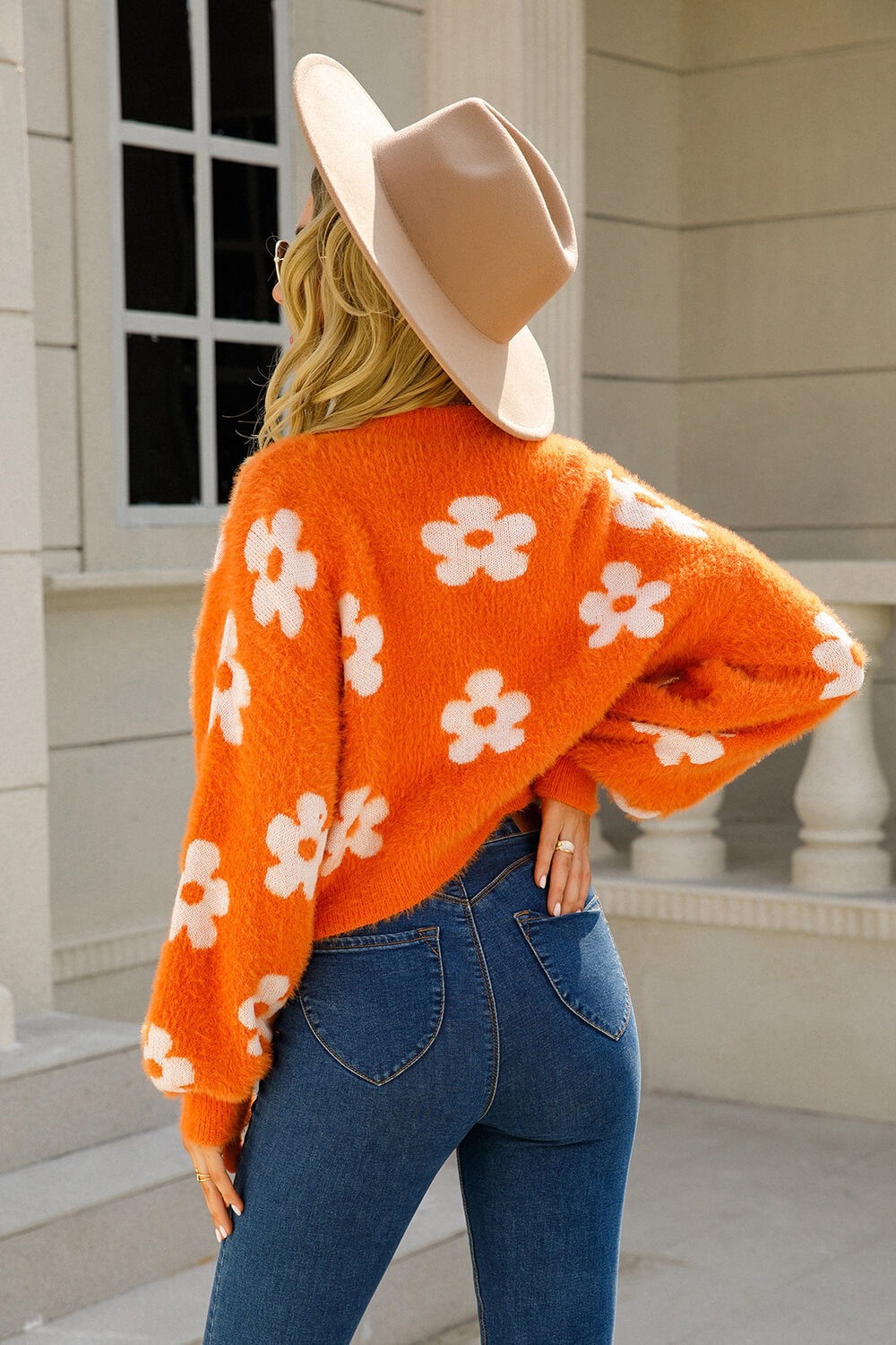 Floral Open Front Fuzzy Cardigan  Shirts & Tops- Doll Fits
