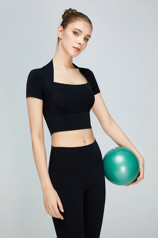 Short Sleeve Cropped Sports Top  Activewear- Doll Fits