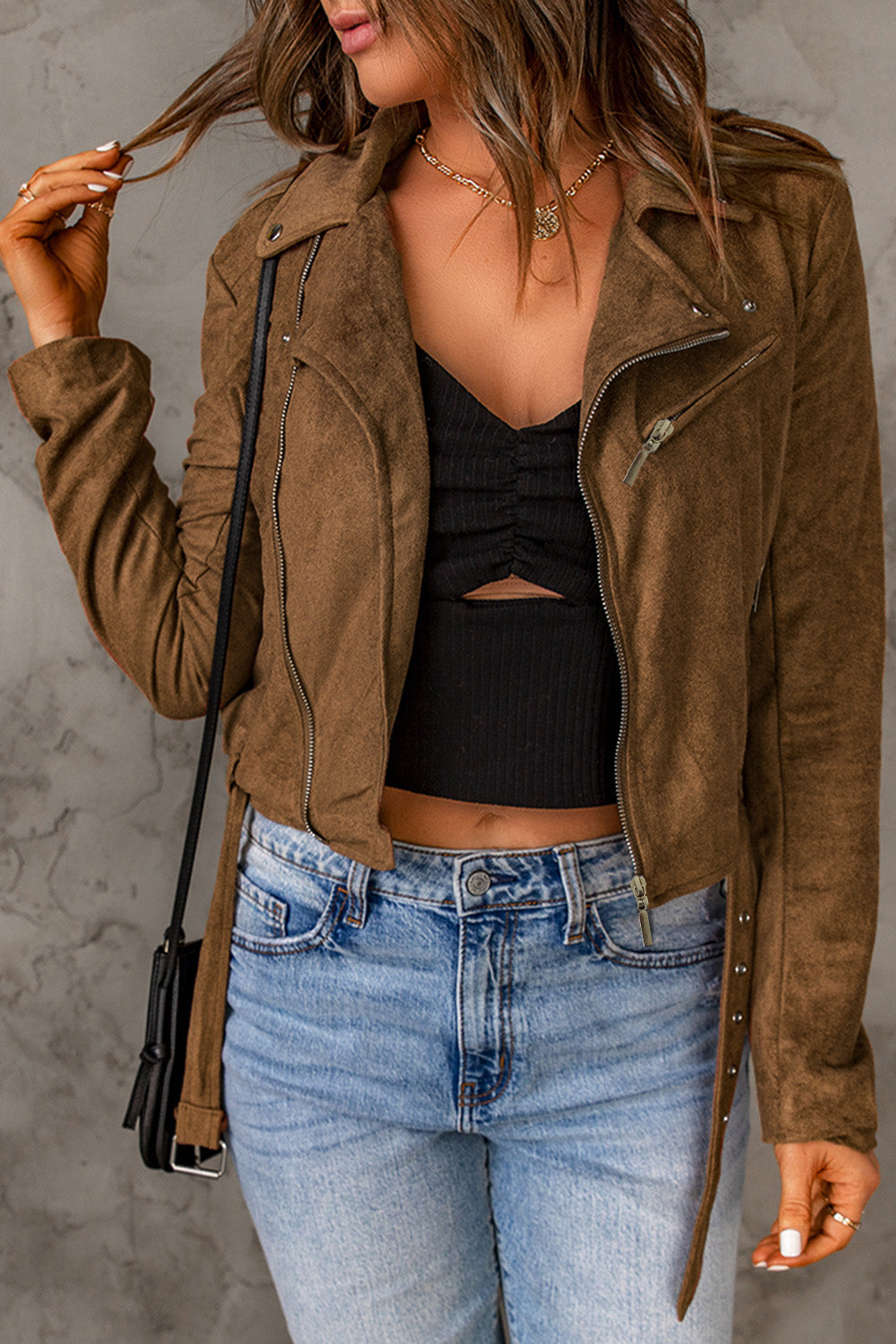 Vegan Suede Zip Detail Jacket  Coats & Jackets- Doll Fits