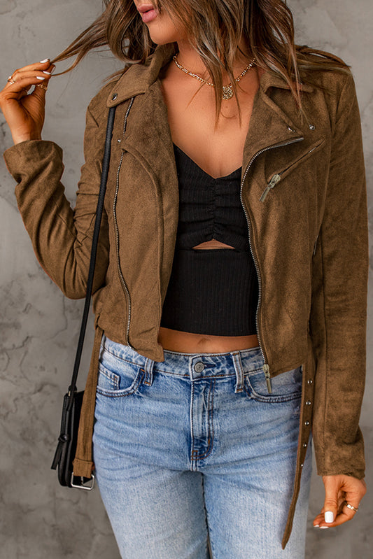 Vegan Suede Zip Detail Jacket  Coats & Jackets- Doll Fits