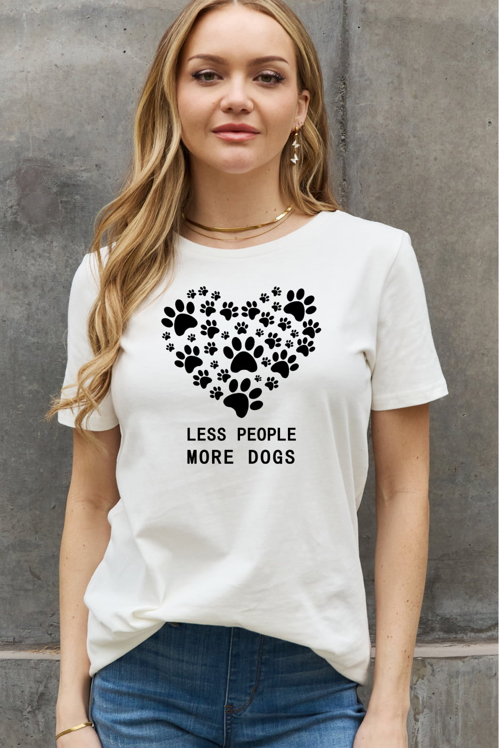 Simply Love Full Size LESS PEOPLE MORE DOGS Heart Graphic Cotton Tee  Shirts & Tops- Doll Fits