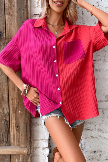 Two-Tone Button Front Dropped Shoulder Shirt  Shirts & Tops- Doll Fits