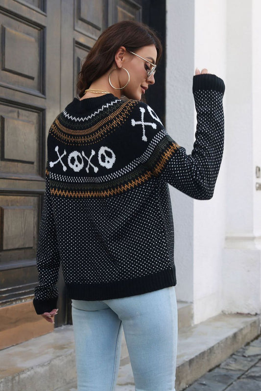Ribbed Round Neck Long Sleeve Pullover Sweater  - Doll Fits