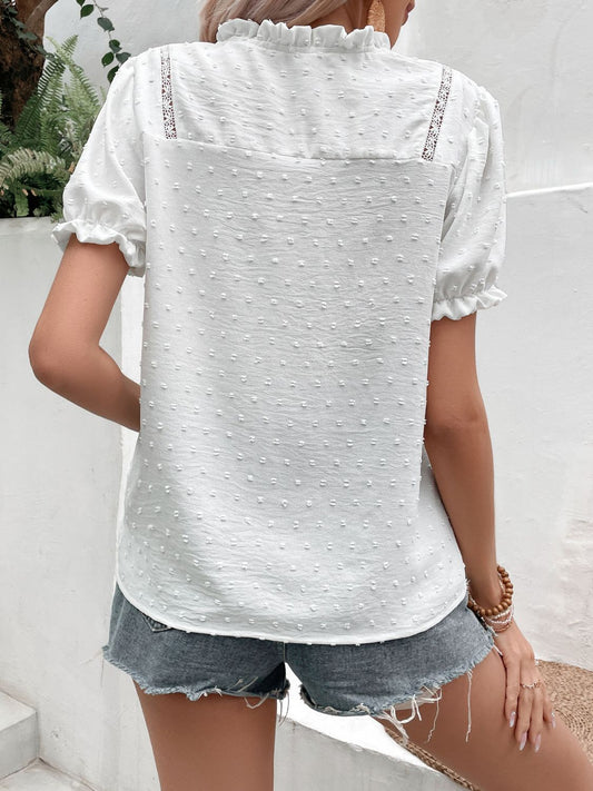 Swiss Dot Buttoned Puff Sleeve Blouse  Shirts & Tops- Doll Fits
