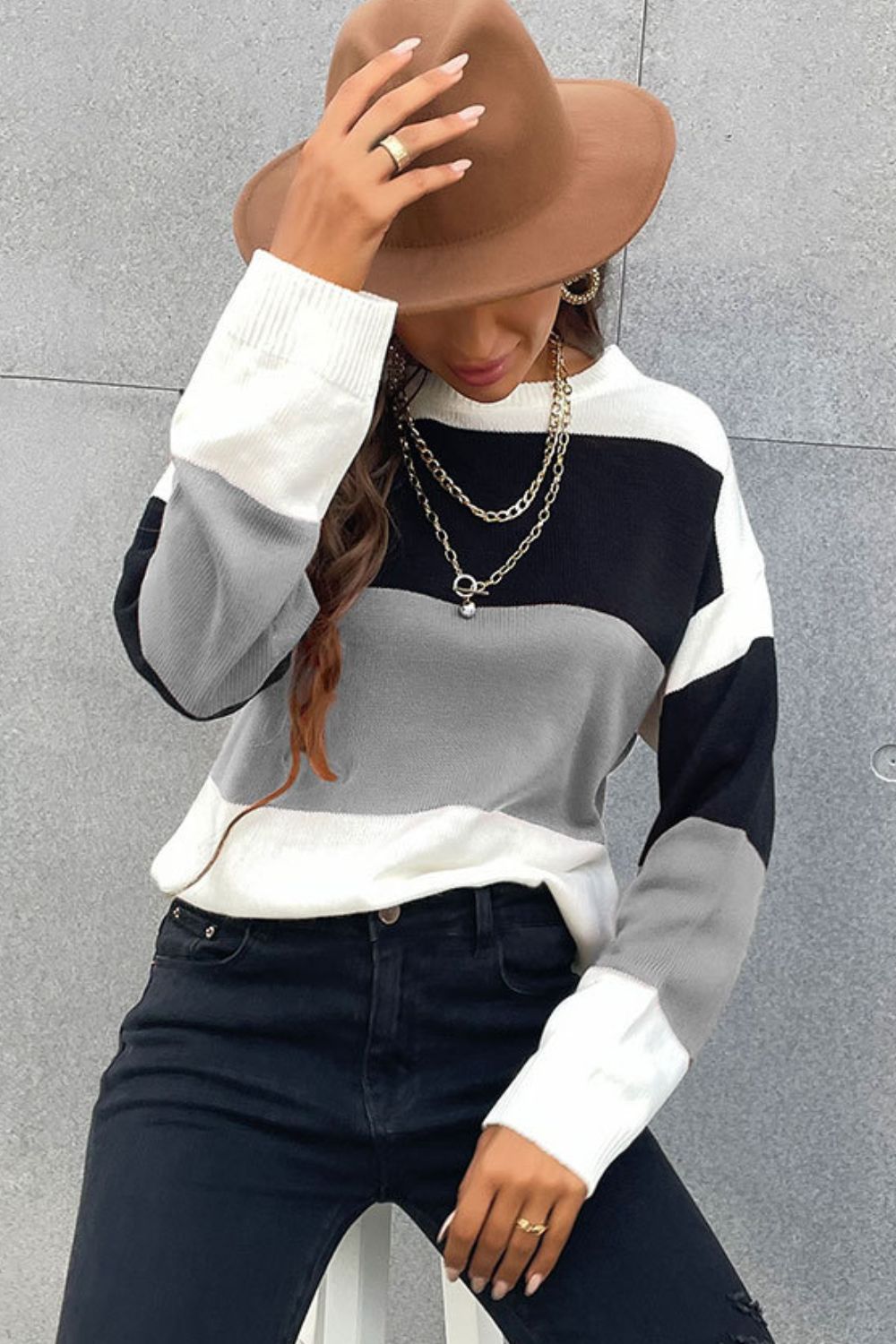 Longing For Fall Color Block Sweater  Shirts & Tops- Doll Fits