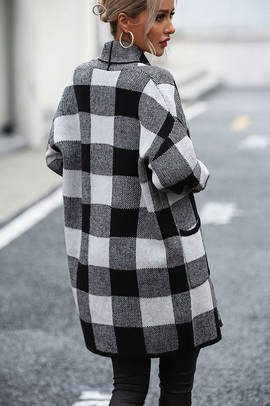 Plaid Dropped Shoulder Cardigan with Pocket  - Doll Fits