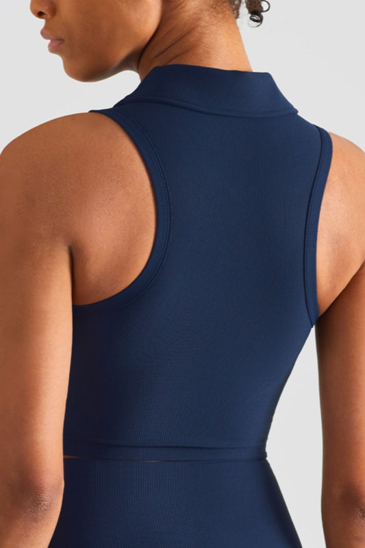 Zip Up Collared Cropped Sports Top  Activewear- Doll Fits