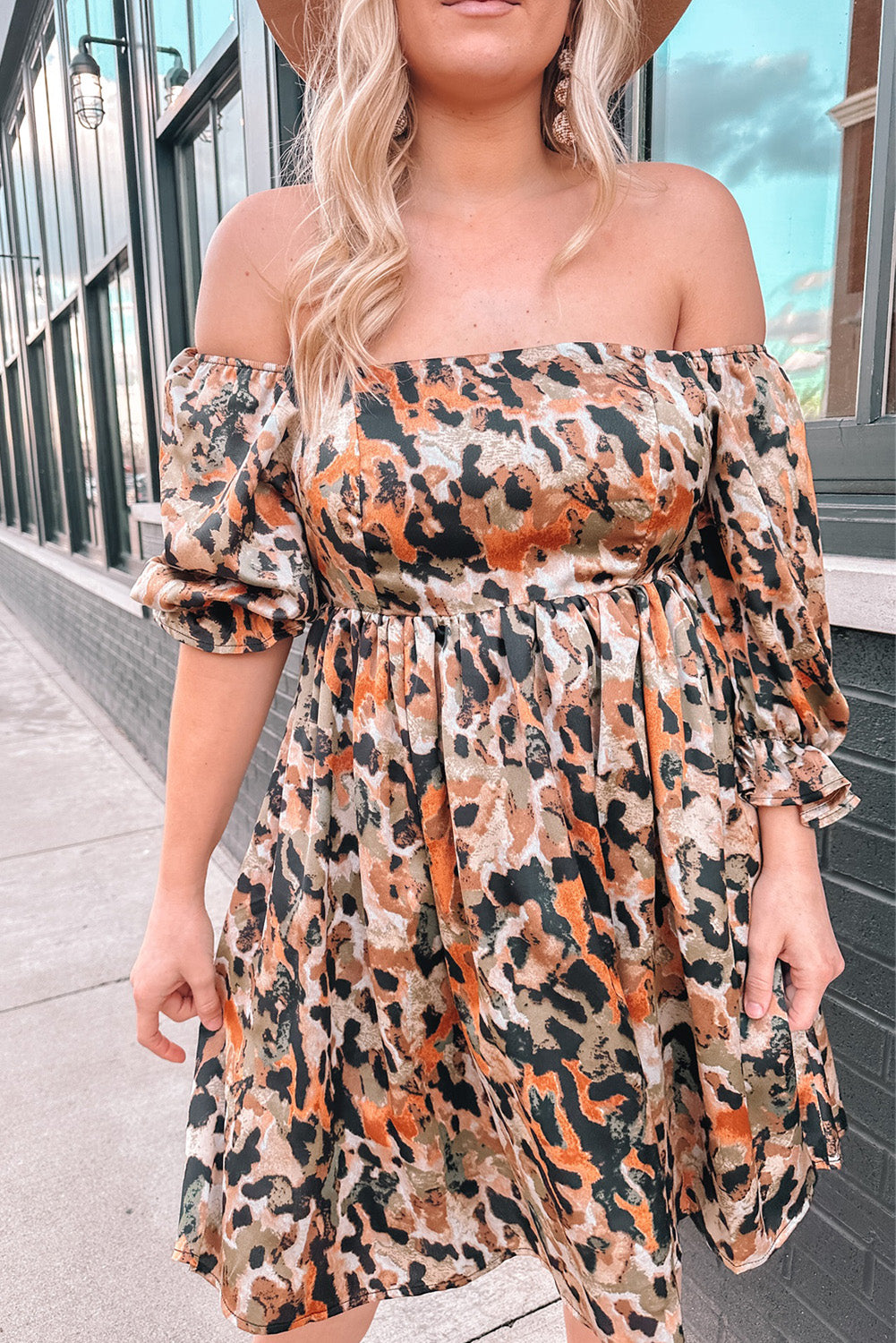 Printed Off-Shoulder Smocked Dress  Dresses- Doll Fits