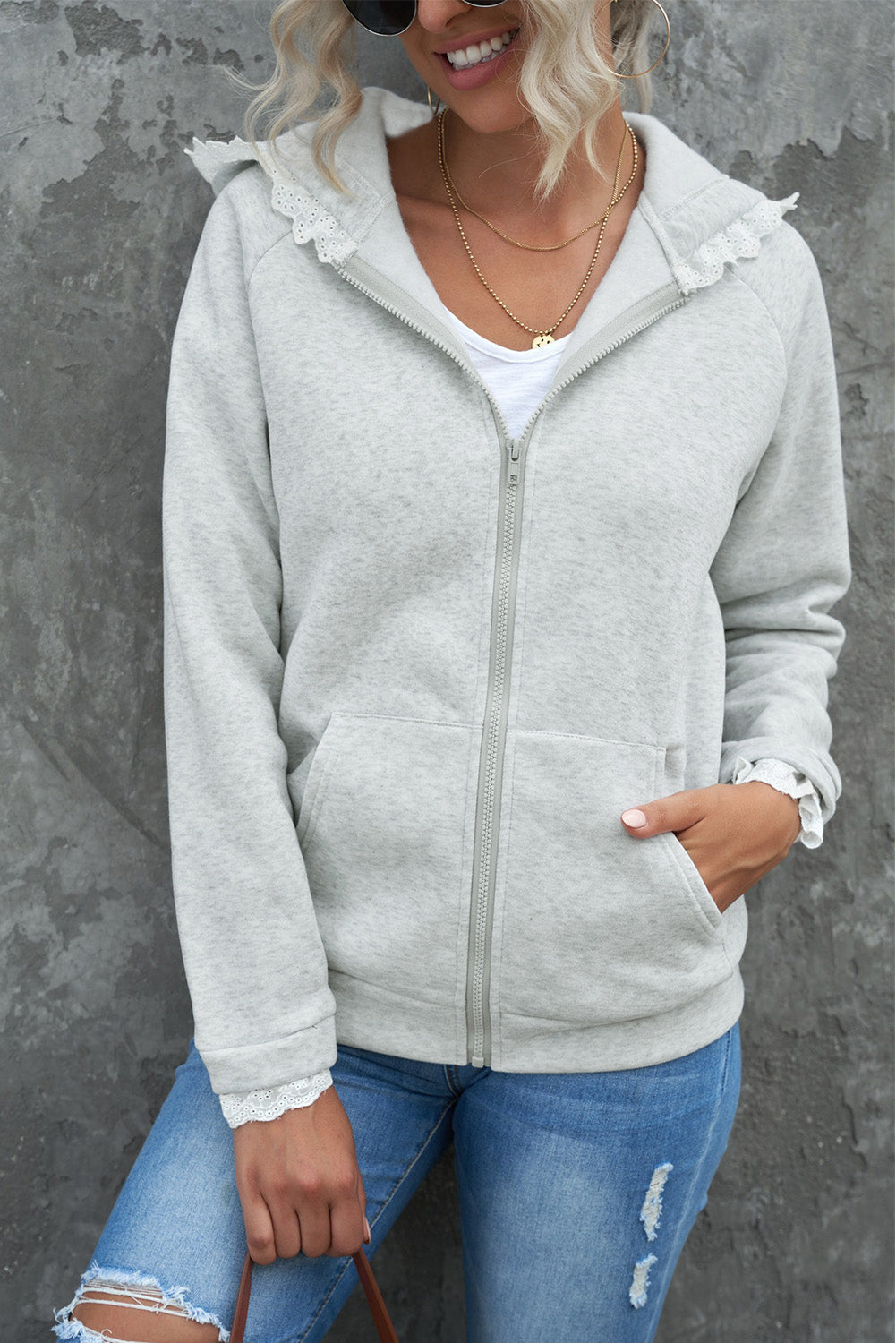 Lace Trim Zip-Up Hooded Jacket  Coats & Jackets- Doll Fits