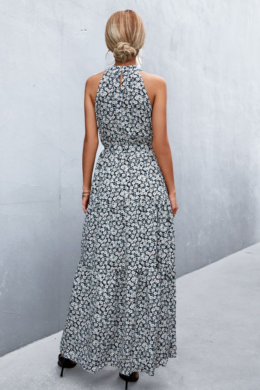 Printed Sleeveless Tie Waist Maxi Dress  Dresses- Doll Fits