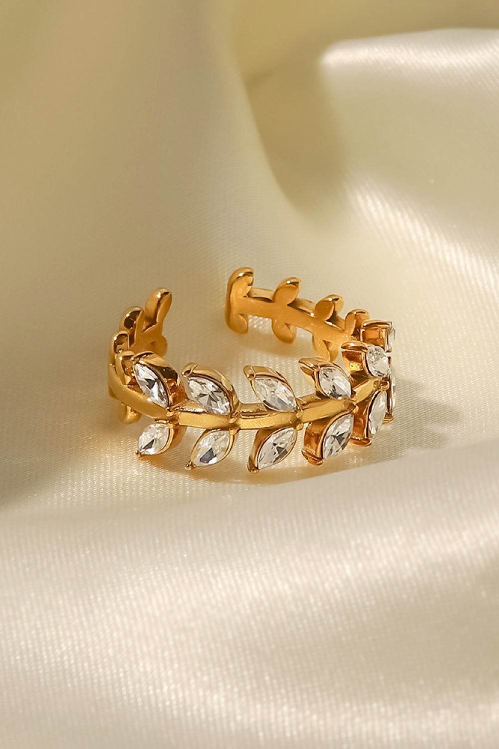 Inlaid Zircon Leaf Open Ring  Rings- Doll Fits