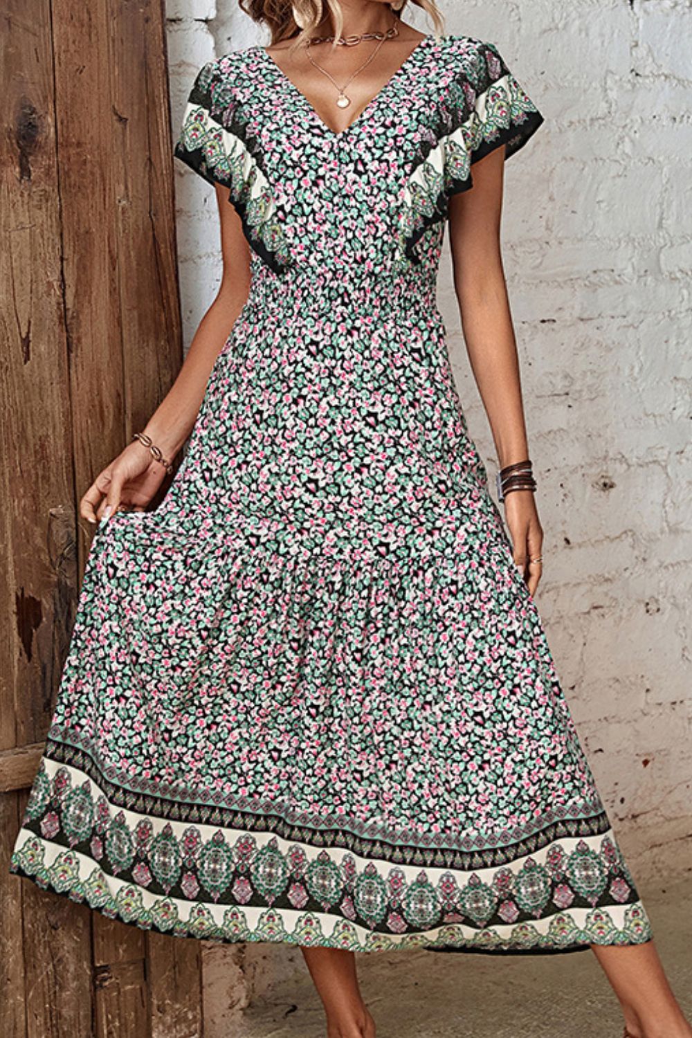 Ditsy Floral Ruffled Plunge Dress  Dresses- Doll Fits