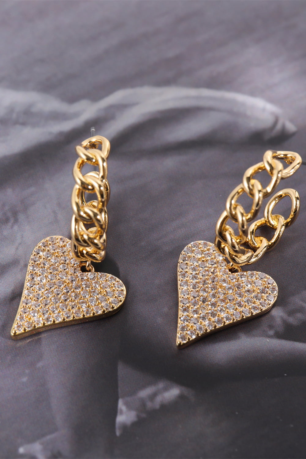 Zircon Decor Heart C-Hoop Drop Earrings  Earrings- Doll Fits