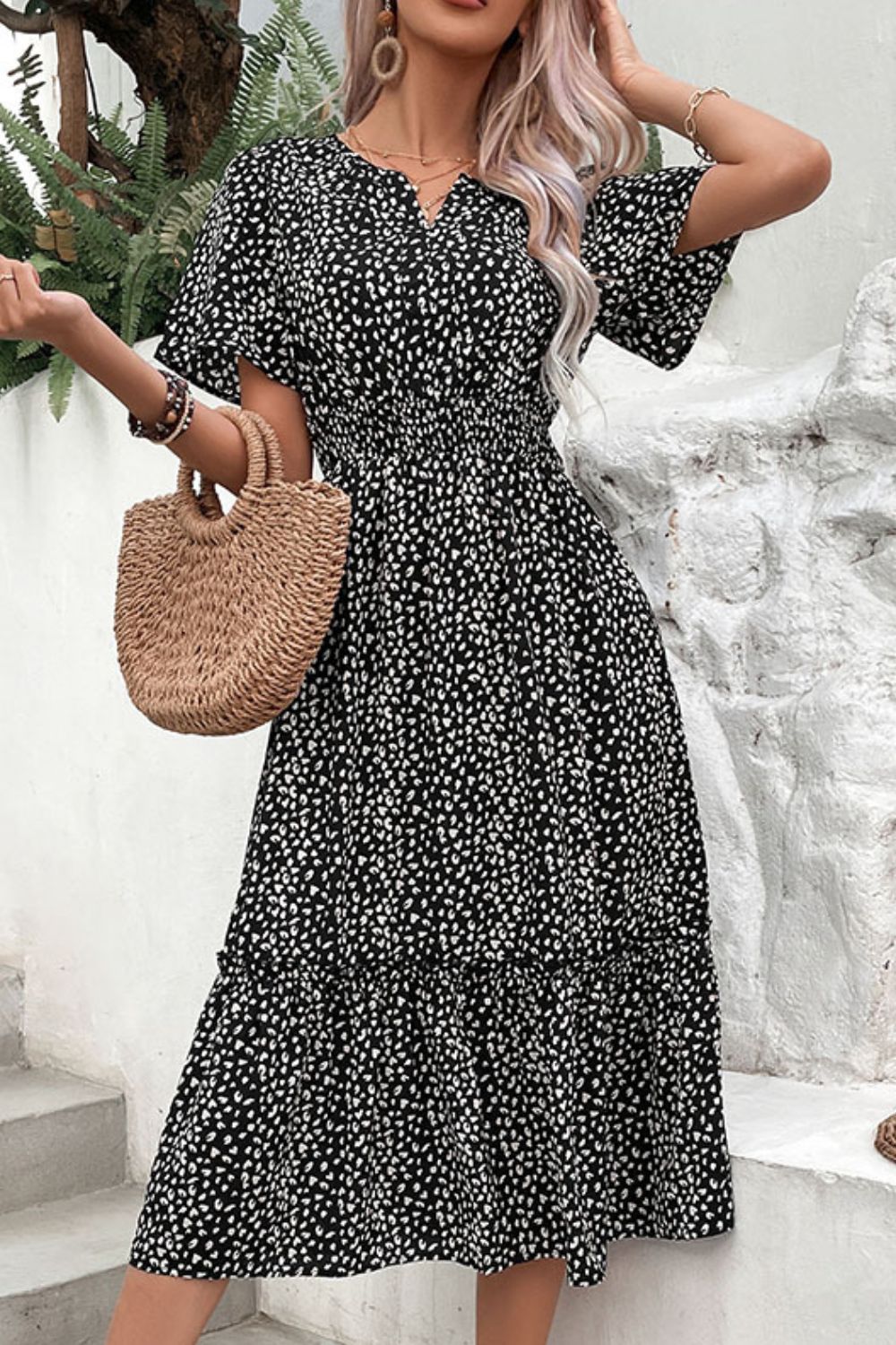 Leopard Print Short Sleeve Midi Dress  Dresses- Doll Fits