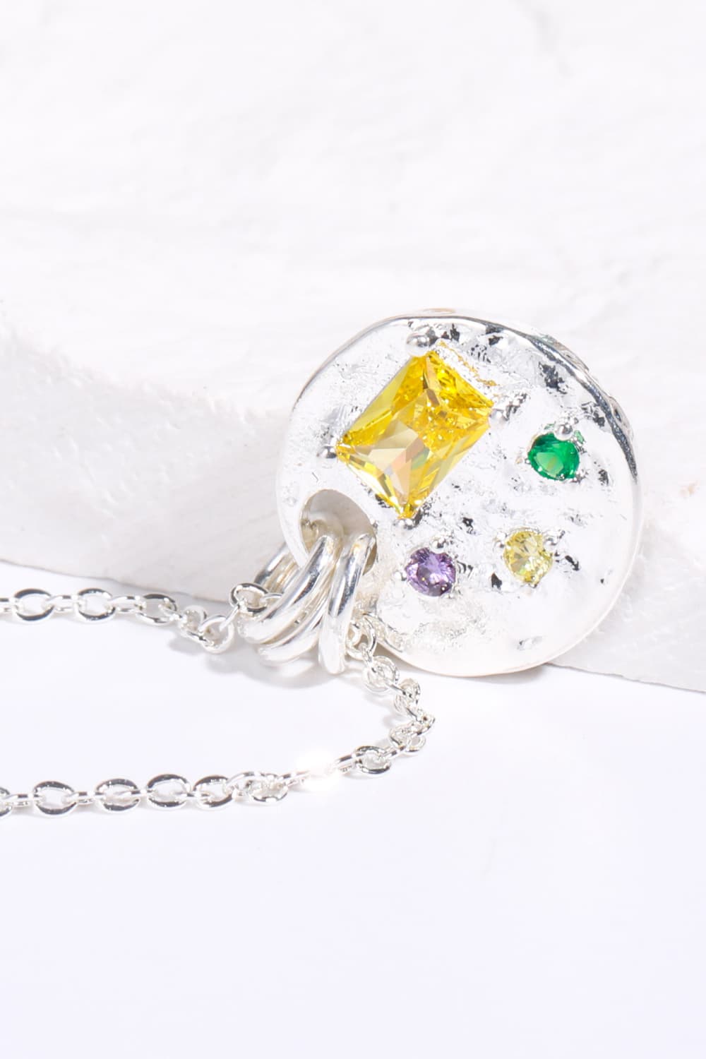 Inlaid Multicolored Zircon Round Pendant Copper Necklace  Necklaces- Doll Fits
