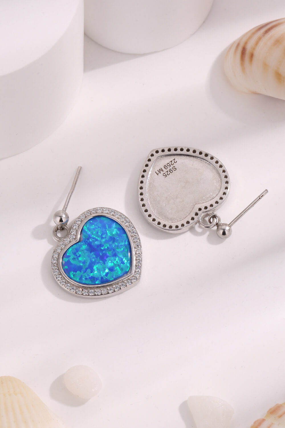 Platinum-Plated Opal Heart Earrings  Earrings- Doll Fits