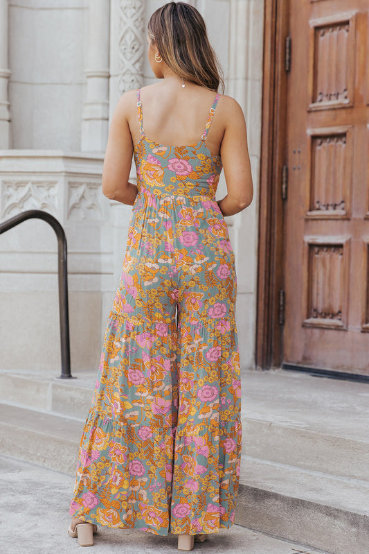 Floral Spaghetti Strap Wide Leg Jumpsuit  Jumpsuits & Rompers- Doll Fits