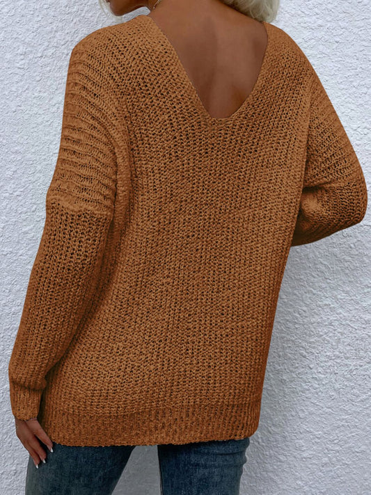 Rib-Knit V-Neck Tunic Sweater  Shirts & Tops- Doll Fits