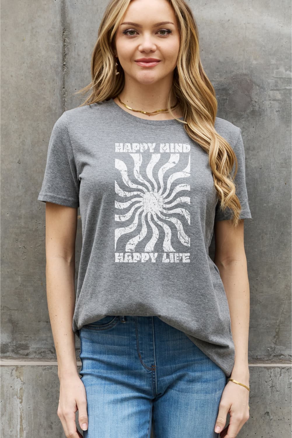 Simply Love Full Size HAPPY MIND HAPPY LIFE Graphic Cotton Tee  Shirts & Tops- Doll Fits