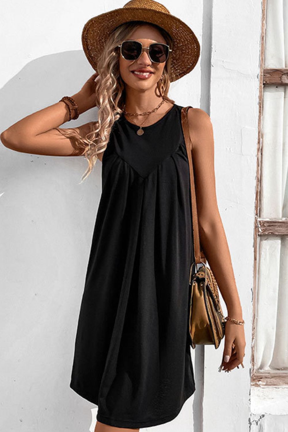 Round Neck Sleeveless Mini Dress  Dresses- Doll Fits