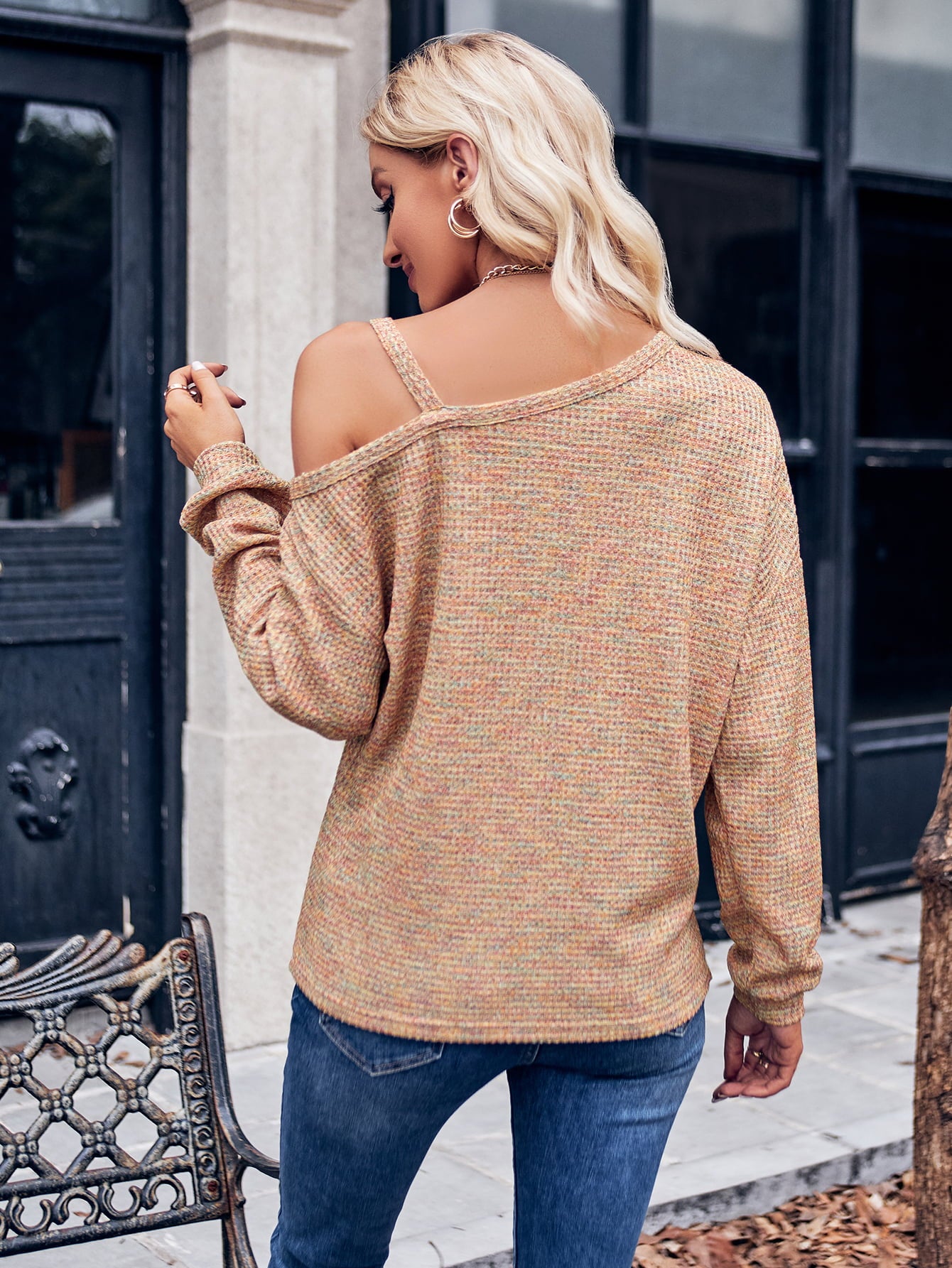 Asymmetrical Dropped Shoulder Long Sleeve Knit Top  - Doll Fits
