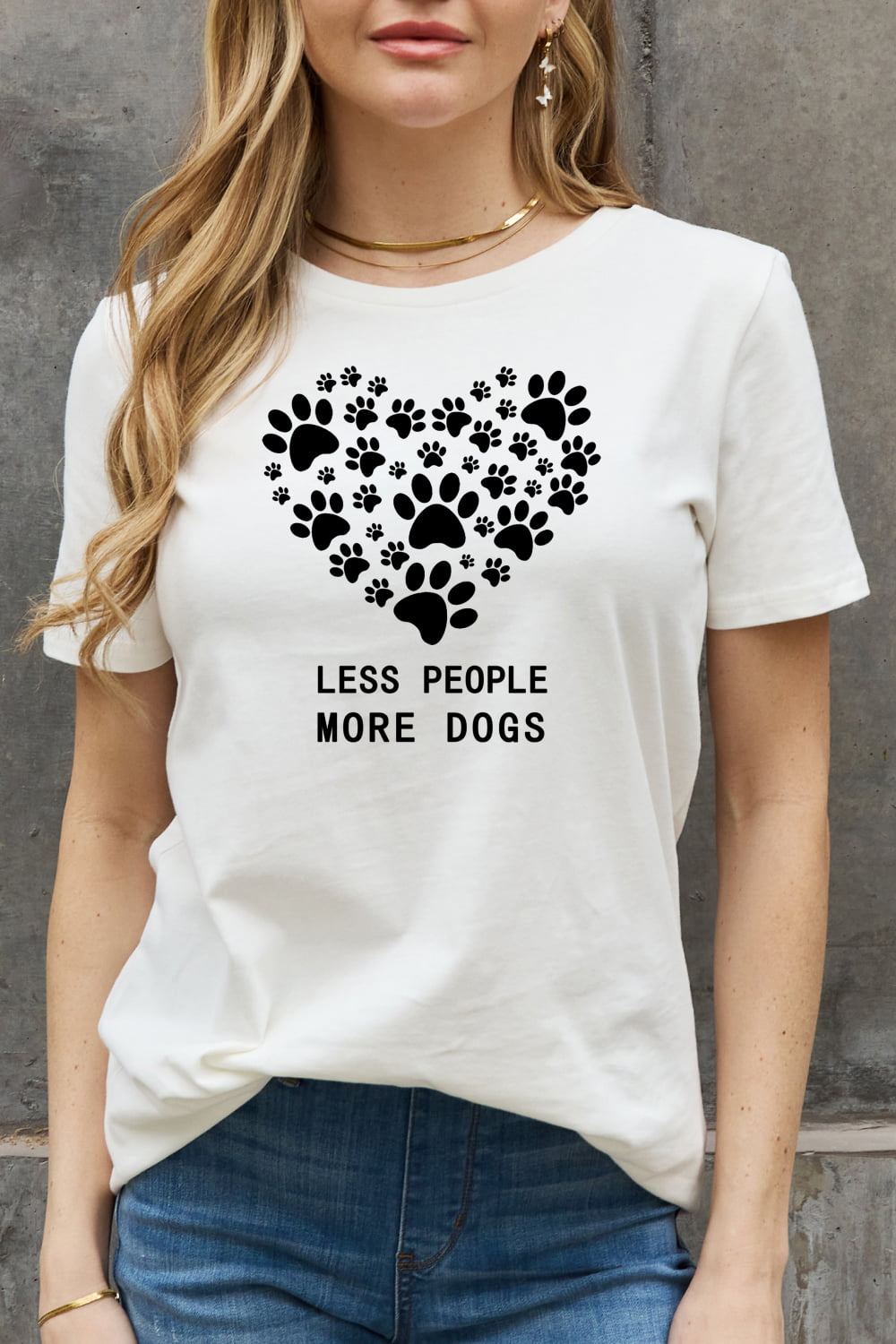Simply Love Full Size LESS PEOPLE MORE DOGS Heart Graphic Cotton Tee  Shirts & Tops- Doll Fits
