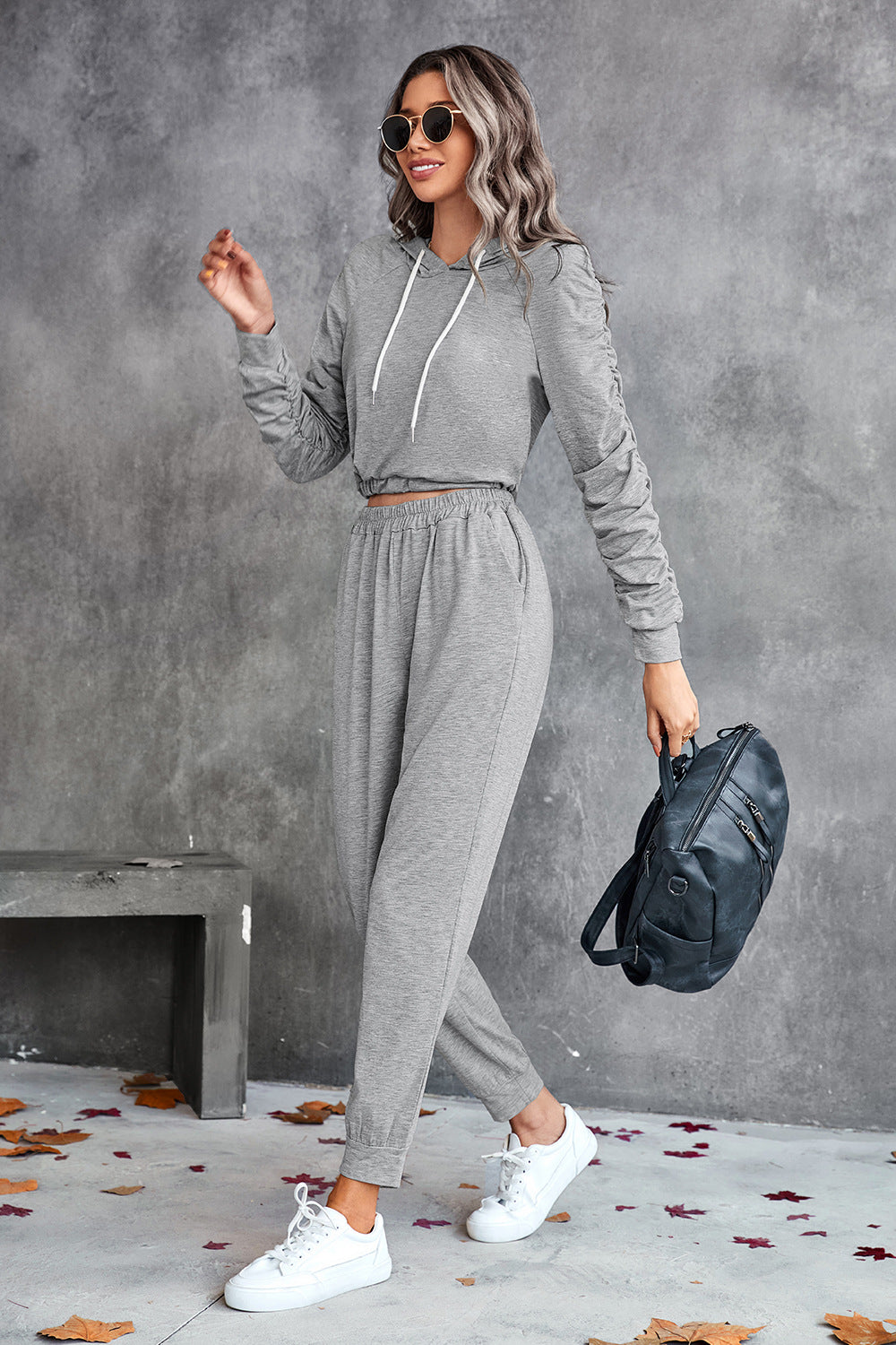 Ruched Raglan Sleeve Hoodie and Joggers Set  Outfit Sets- Doll Fits