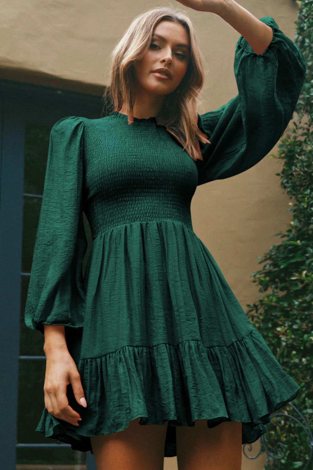 Smocked Balloon Sleeve Ruffle Hem Dress  Dresses- Doll Fits