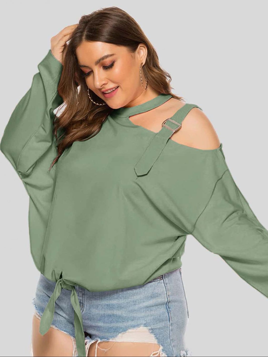 Plus Size Cold-Shoulder Tied Top  Shirts & Tops- Doll Fits