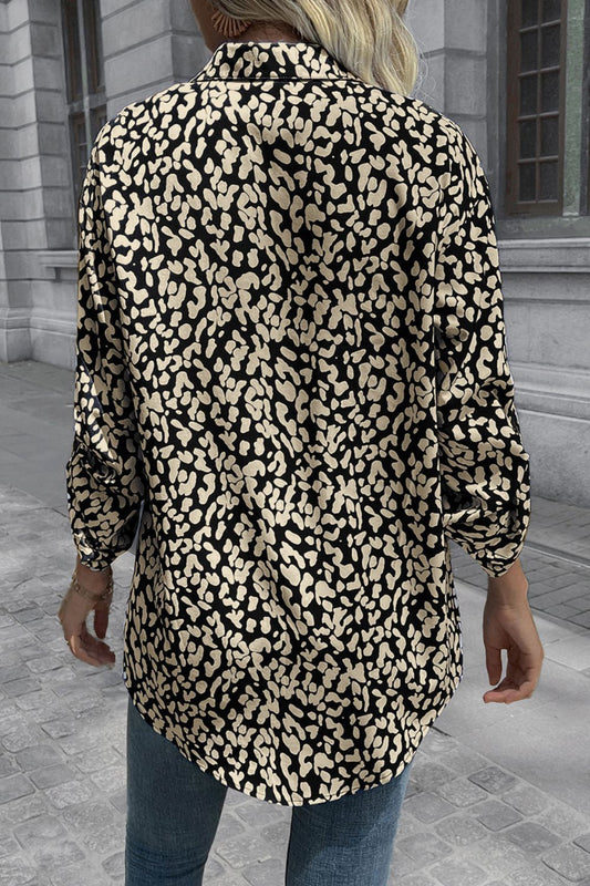 Double Take Leopard Roll-Tap Sleeve Shirt  - Doll Fits