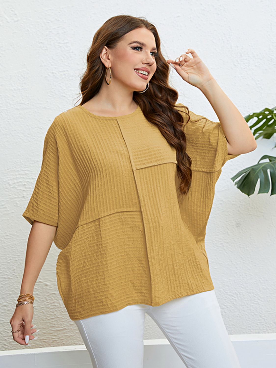 Plus Size Seam Detail Half Sleeve Top  Shirts & Tops- Doll Fits