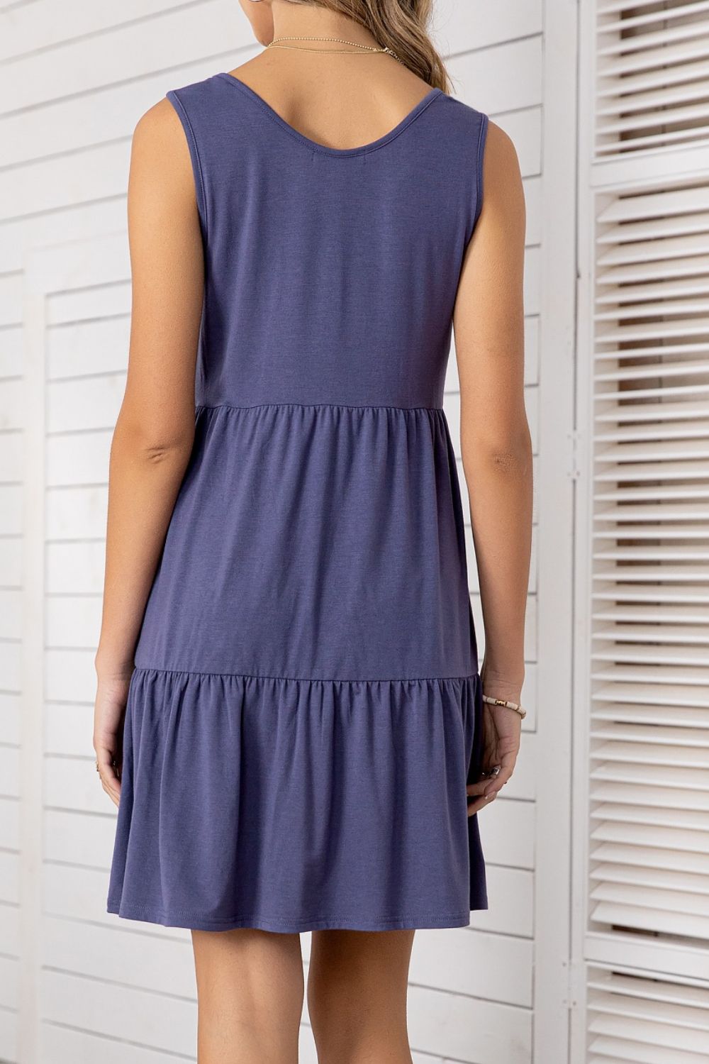 Decorative Button Scoop Neck Sleeveless Tiered Dress  Dresses- Doll Fits