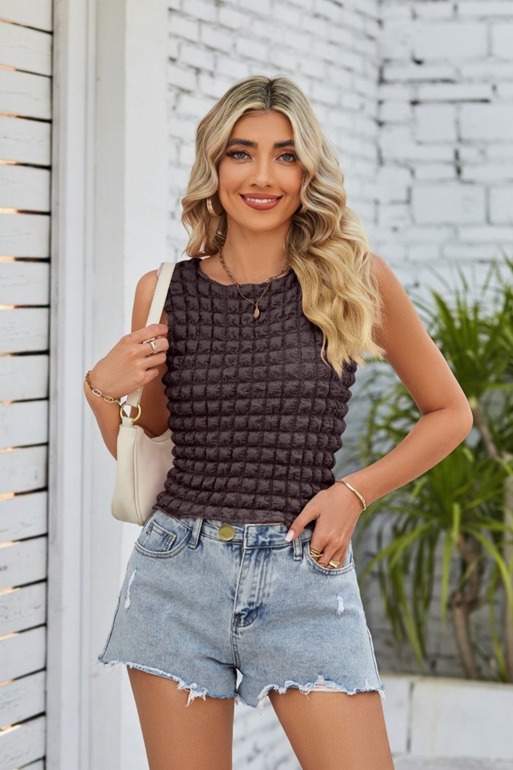 Textured Round Neck Tank  Shirts & Tops- Doll Fits