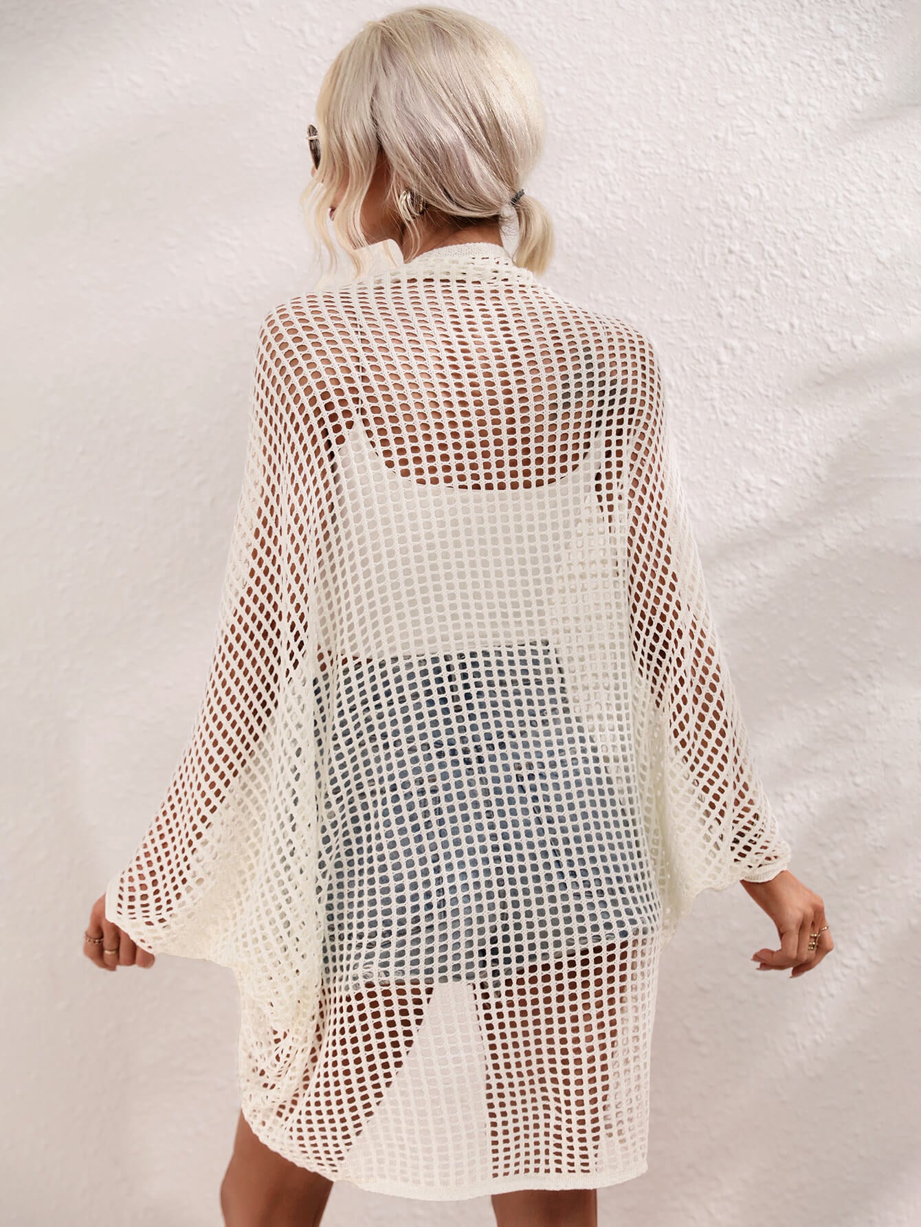 Openwork Open Front Longline Cover Up  Swimwear- Doll Fits