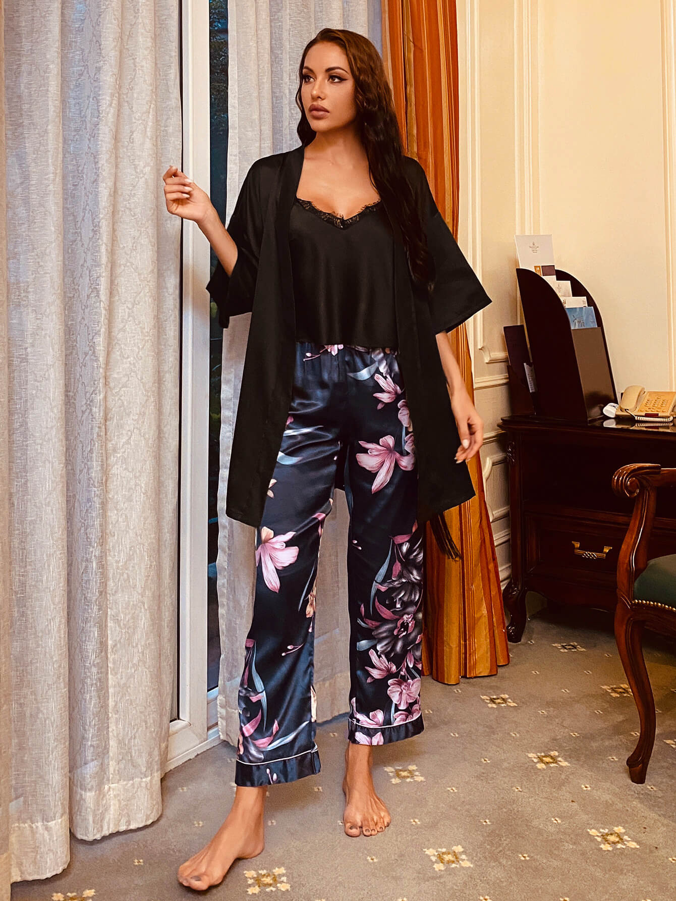 Cami, Robe, and Printed Pants Pajama Set  Sleepwear & Loungewear- Doll Fits