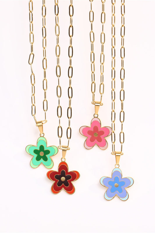 Flower Pendant Stainless Steel Necklace  Necklaces- Doll Fits