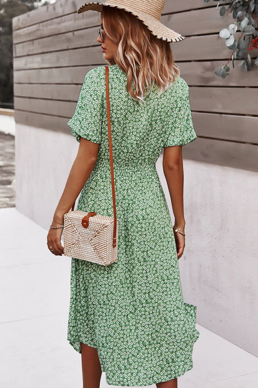 Floral Tie Front Slit Dress  Dresses- Doll Fits