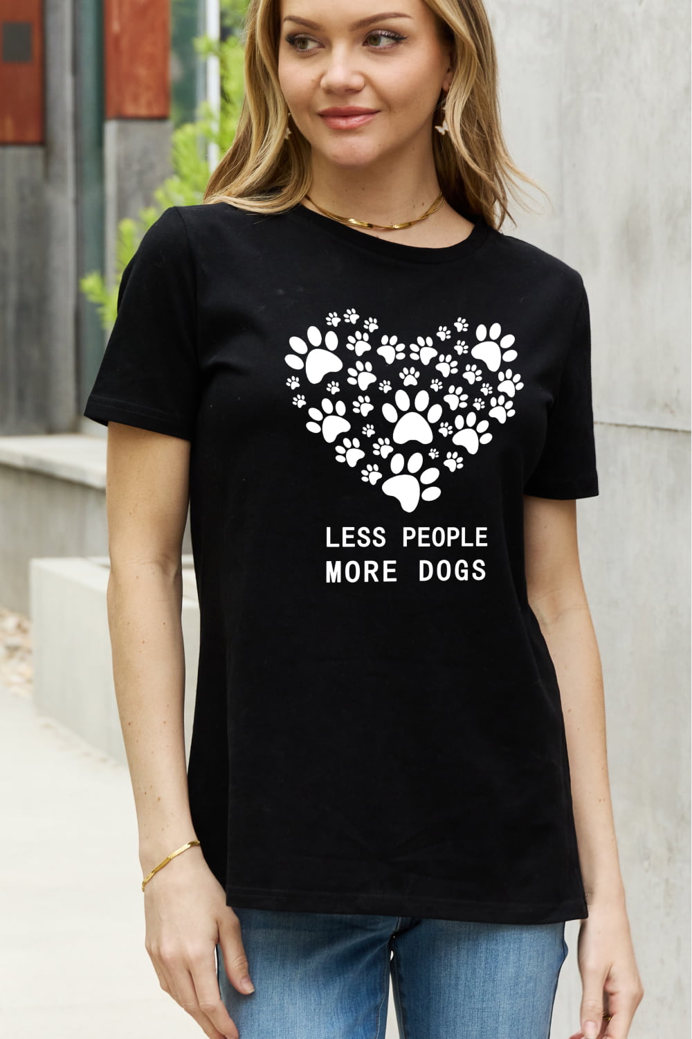Simply Love Full Size LESS PEOPLE MORE DOGS Heart Graphic Cotton Tee  Shirts & Tops- Doll Fits