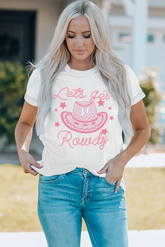 Cowboy Hat Graphic Round Neck Tee  Shirts & Tops- Doll Fits