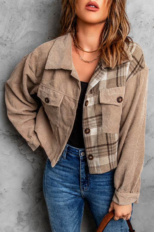 Plaid Corduroy Dropped Shoulder Jacket  Coats & Jackets- Doll Fits