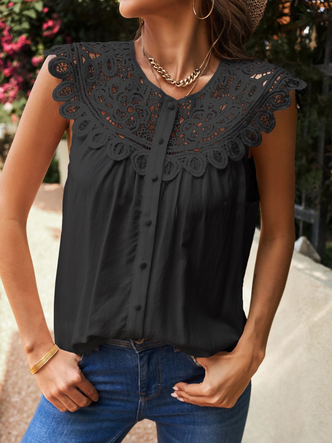 Buttoned Lace Yoke Top  Shirts & Tops- Doll Fits