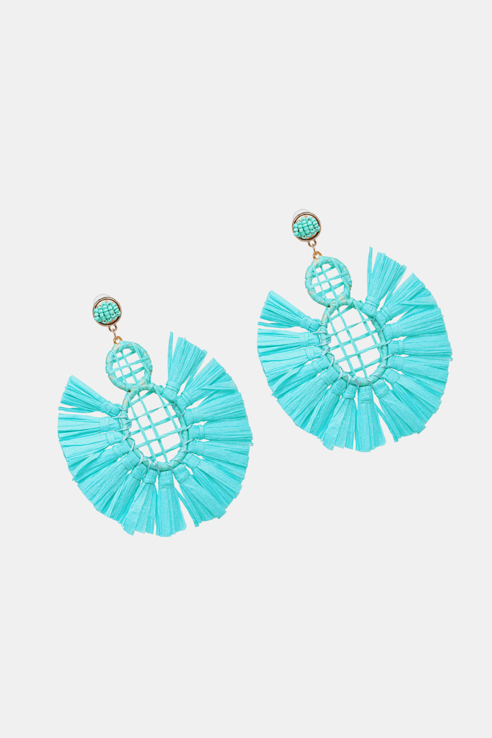 Raffia Grass Tassel Detail Dangle Earrings  Earrings- Doll Fits