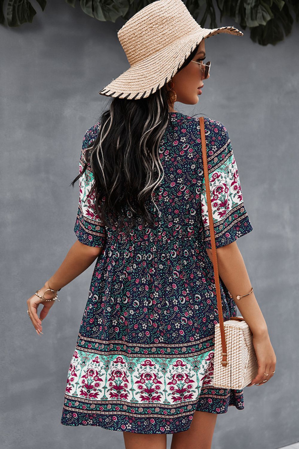 Bohemian V-Neck Half Sleeve Dress  Dresses- Doll Fits