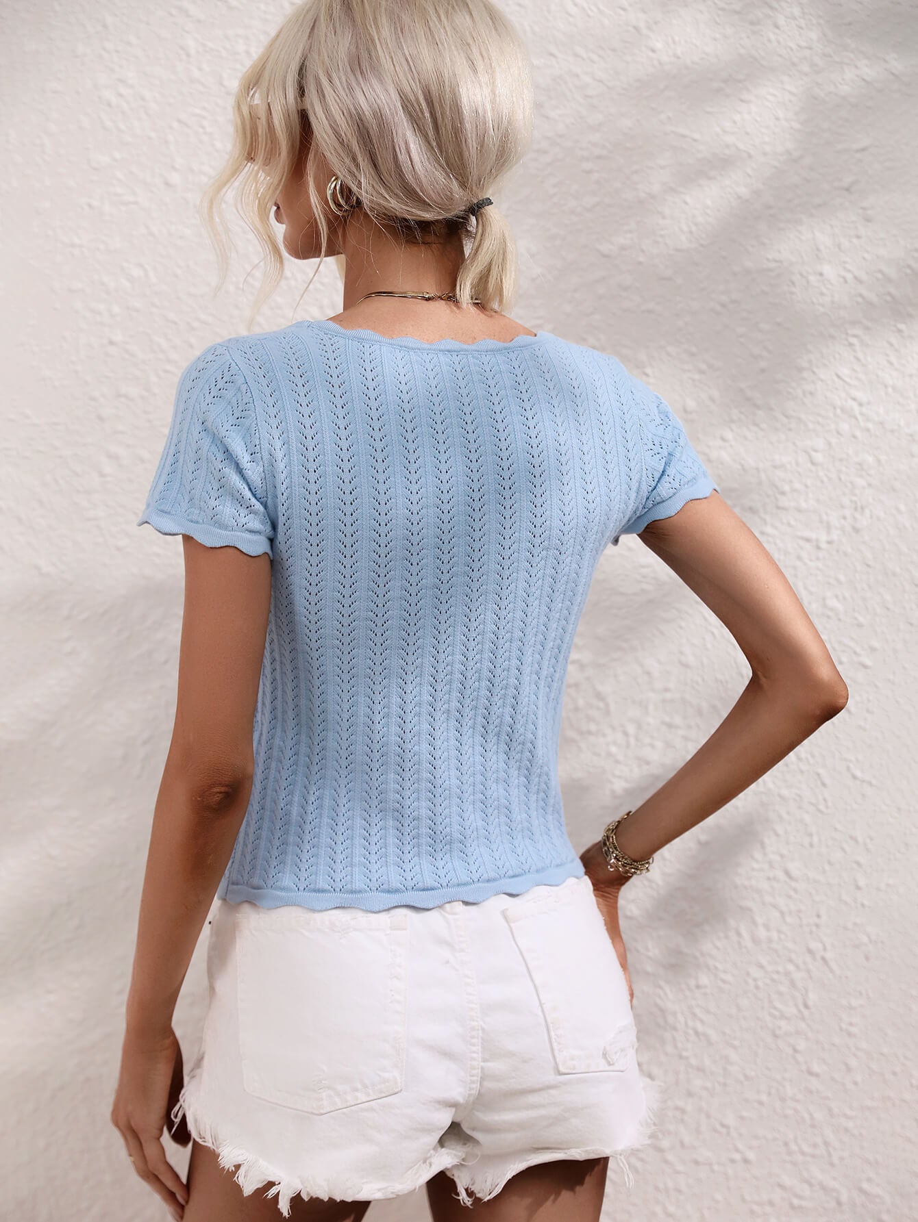 Scalloped Hem Square Neck Knit Top  Shirts & Tops- Doll Fits